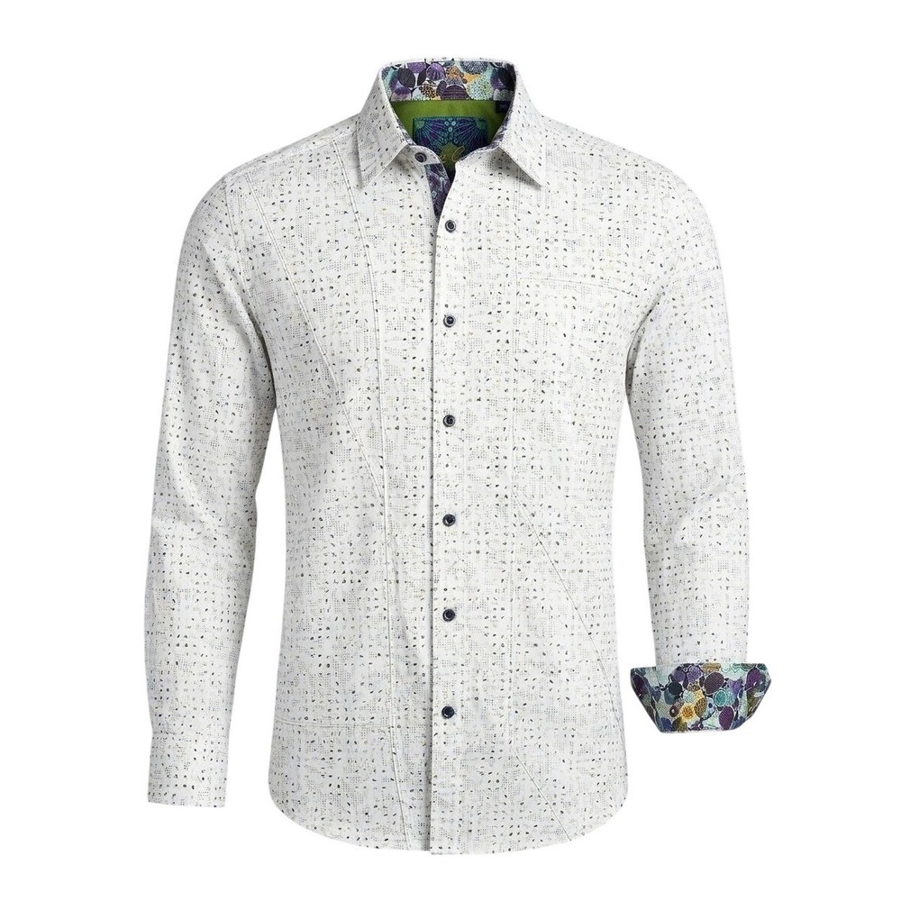 Robert Graham Mens White Geometric Confetti Print Long Sleeve Button Down Shirt